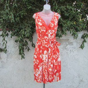 L Ralph Lauren coral orange floral cotton dress 10